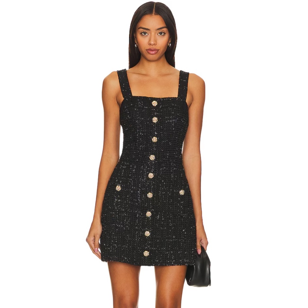 Amanda Uprichard Black Gold Tweed Mini Dress